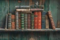 Vintage literature. Antique old books on wooden shelf. AI Generated Royalty Free Stock Photo