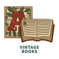 Vintage book vector icon with cover letter design for poetry literature or bookstore and bookshop library reading
