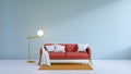 Vintage living room,red sofa on white floor and light blue wall ,3d render Royalty Free Stock Photo