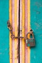 Vintage lock and chain on an door