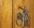 Vintage lock and skeleton key keys on walnut Royalty Free Stock Photo