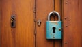 Vintage Lock on Weathered Wooden Door Royalty Free Stock Photo