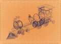 Vintage Locomotive - Retro Blueprint