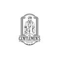 Vintage logo with bold man with a suit. Elegant gentleman logo in vintage etching style