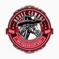 Vintage logo emblem horse wearing cowboy hat with classic ornament