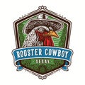 Vintage logo emblem valiant rooster wearing cowboy hat on classic ornament