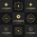 Vintage logos and monograms set elegant flourishes line art graceful ornaments victorian style vector template design Royalty Free Stock Photo