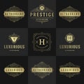 Vintage logos and monograms set elegant flourishes line art graceful ornaments victorian style vector template design Royalty Free Stock Photo