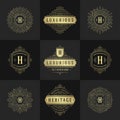 Vintage logos and monograms set elegant flourishes line art graceful ornaments victorian style vector template design Royalty Free Stock Photo