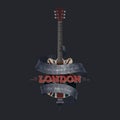Vintage London graphics and Union Jack guitar.