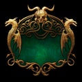 Vintage ornate gold frame with dragons- isolated on black Royalty Free Stock Photo