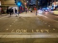 Vintage looking Look right look left sign on London zebra crossing Royalty Free Stock Photo