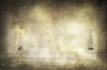 Vintage looking picture with two sailing boats in the Caribbean sea