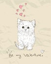 Vintage love card with kitten. Royalty Free Stock Photo