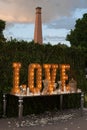 Vintage love light bulb sign decoration for wedding valentine day