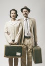 Vintage loving couple leaving for honeymoon