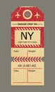 Vintage luggage tag, retro travel New york city, country label.