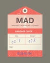Vintage luggage tag, vintage retro travel Spain madrid, country label.