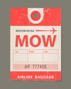 Vintage luggage tag, vintage retro travel Moscow russia country label.