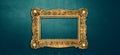 Vintage luxury golden frame with ornate baroque decoration on rustic textured wall background Royalty Free Stock Photo