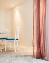 Vintage luxury interior white wood chairs with carpet and pink curtain