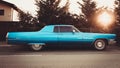 Vintage luxury old retro blue cadillac coupe deville on the street retro cars addict