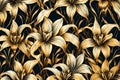 Vintage luxury seamless floral background with golden lilies flowers Royalty Free Stock Photo