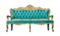 Vintage luxury turquoise sofa Armchair isolated on white Royalty Free Stock Photo