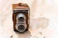 Vintage macro old twin-lens photographic camera Royalty Free Stock Photo