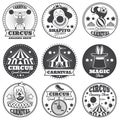 Vintage magic circus labels. Holiday show carnival vector badges and logos