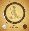 Vintage magic witchcraft card with astrology Virgo zodiac sign. Polygonal woman. Royalty Free Stock Photo