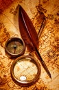 Vintage magnifying glass lies on an ancient world map Royalty Free Stock Photo