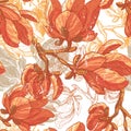 Vintage magnolia flowers seamless pattern