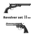 Vintage magnum revolver set of two. Retro handgun vector illusatration