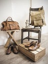 Vintage male accessories.Leather bags and leather shoes