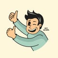 Vintage Male Character With Two Thumbs Up