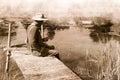 Vintage Man Fishing, Nostalgia, Fisherman Royalty Free Stock Photo