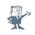 Vintage style clip art inspired by mid-century illustrations - Happy business man raising his hand