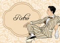 Vintage man: Retro party invitation design template. Vector illustration. Royalty Free Stock Photo