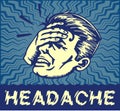 Vintage man suffering painful headache vector clipart illustration
