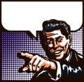 Vintage man talking with pointing finger comic book style pop art illustration Royalty Free Stock Photo
