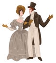 Couple of romanticism epoch, vintage man and woman Royalty Free Stock Photo