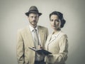 Vintage manager and secretary working together Royalty Free Stock Photo
