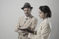 Vintage manager and secretary working together Royalty Free Stock Photo