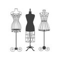 Vintage Mannequin or Dummies Black Silhouette Vector