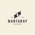 Vintage manta ray fish swimming logo