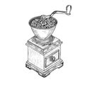 Vintage Manual coffee grinder hand drawing ,sketch