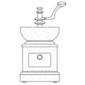 Vintage manual coffee grinder outline drawing.