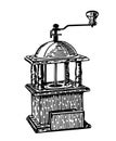 Vintage Manual Coffee mill. Hand drawn sketch style. Coffee Grinder vintage black vector engraving illustration for Royalty Free Stock Photo