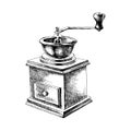 Vintage manual hand drawn coffee mill